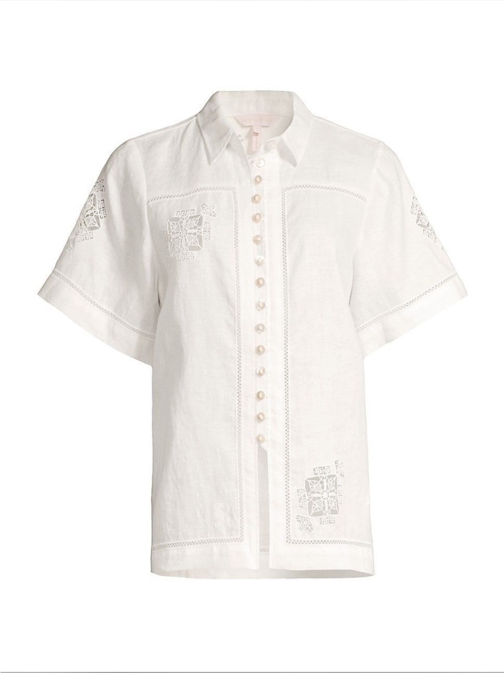 Rebecca Taylor Linen Button Down Crochet Top - Picture 2 of 5